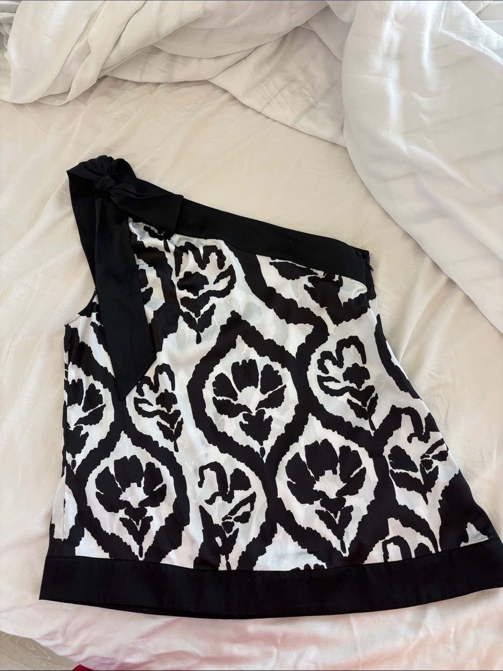 WHBM Satin Top One Shoulder Bow blouse